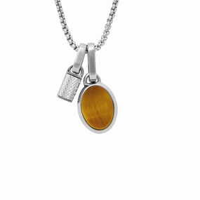 Stones Tiger's Eye Stainless Steel Pendant Necklace fashion-jewelry  