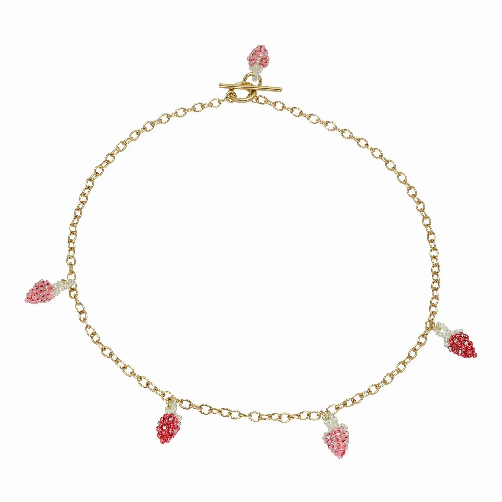 Strawberry Necklace Gold Plated, Pink and Red Beads