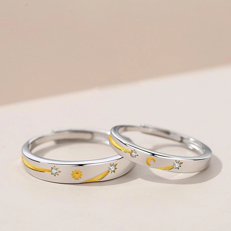 Sun Moon Stars Couple Ring 925 Silver Literary Niche Sterling Silver Ring Valentine's Day Gift
