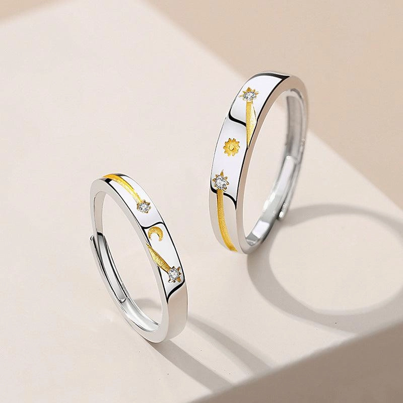 Sun Moon Stars Couple Ring 925 Silver Literary Niche Sterling Silver Ring Valentine's Day Gift 