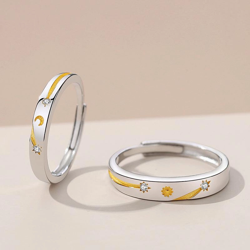 Sun Moon Stars Couple Ring 925 Silver Literary Niche Sterling Silver Ring Valentine's Day Gift