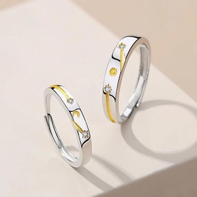 Sun Moon Stars Couple Ring 925 Silver Literary Niche Sterling Silver Ring Valentine's Day Gift 