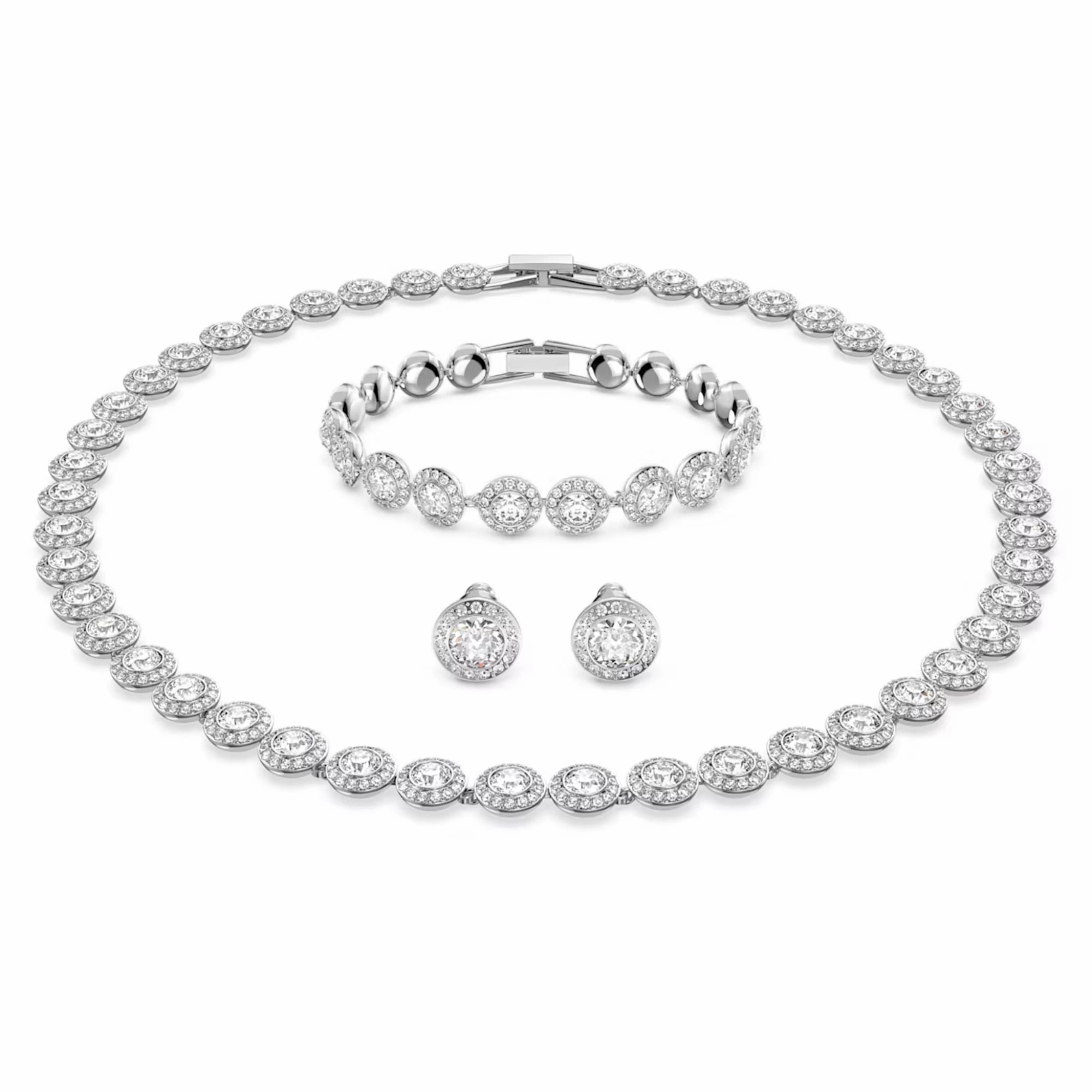 Swarovski Angelic Set Round cut, White, Rhodium Plated fashion-jewelry  