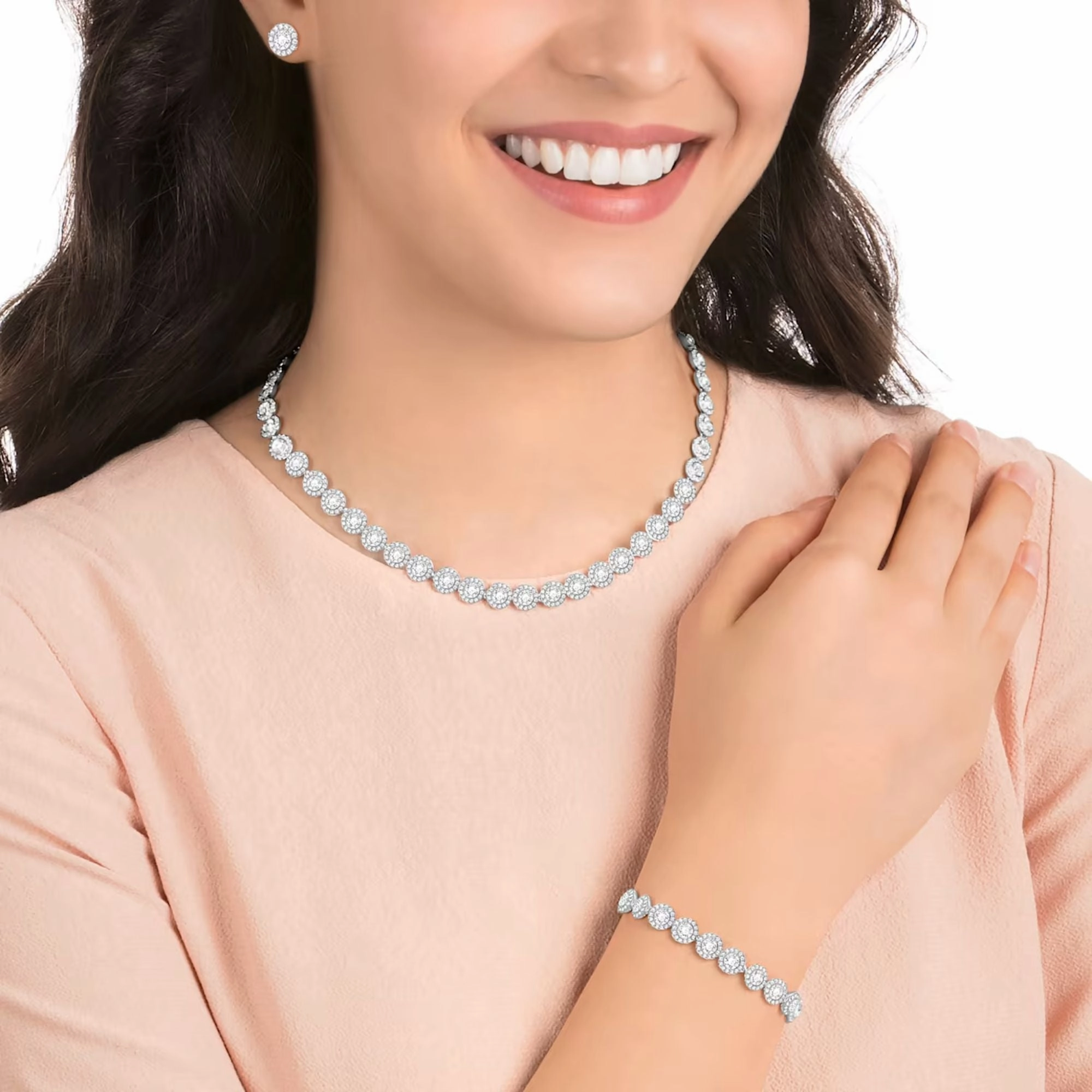 Swarovski Angelic Set Round cut, White, Rhodium Plated