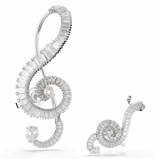 Swarovski Ariana Grande x Clip Earrings Asymmetrical design Crystal pearl Baguette cut White Rhodium plated 