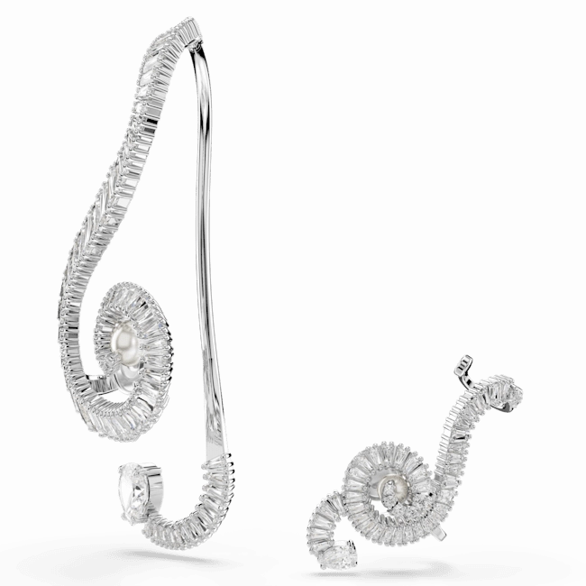 Swarovski Ariana Grande x Clip Earrings Asymmetrical design Crystal pearl Baguette cut White Rhodium plated