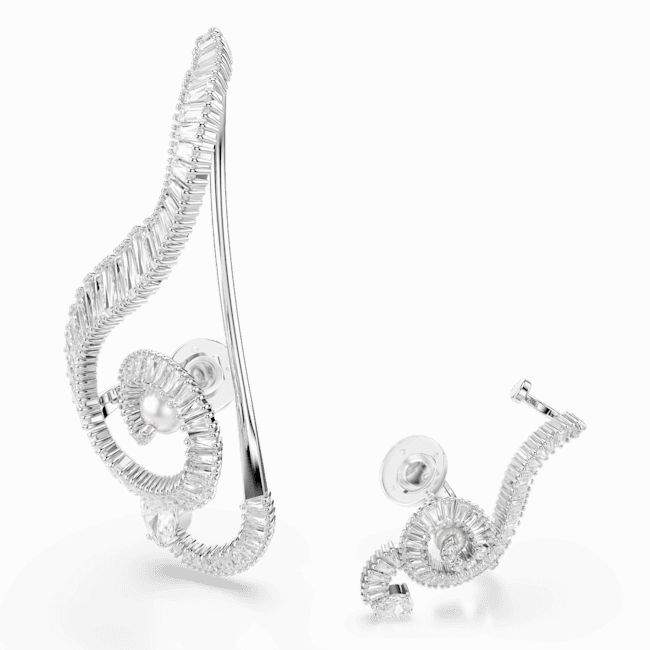 Swarovski Ariana Grande x Clip Earrings Asymmetrical design Crystal pearl Baguette cut White Rhodium plated