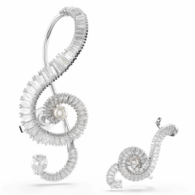 Swarovski Ariana Grande x Clip Earrings Asymmetrical design Crystal pearl Baguette cut White Rhodium plated 