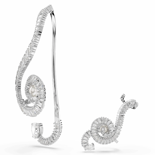 Swarovski Ariana Grande x Clip Earrings Asymmetrical design Crystal pearl Baguette cut White Rhodium plated
