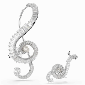 Swarovski Ariana Grande x Clip Earrings Asymmetrical design Crystal pearl Baguette cut White Rhodium plated fashion-jewelry  