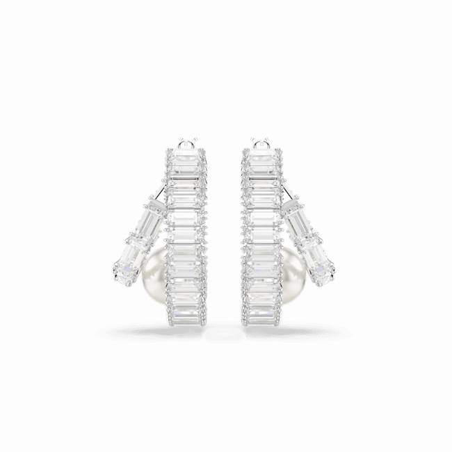 Swarovski Ariana Grande x Hoop Earrings Crystal pearl Baguette cut White Rhodium plated fashion-jewelry  