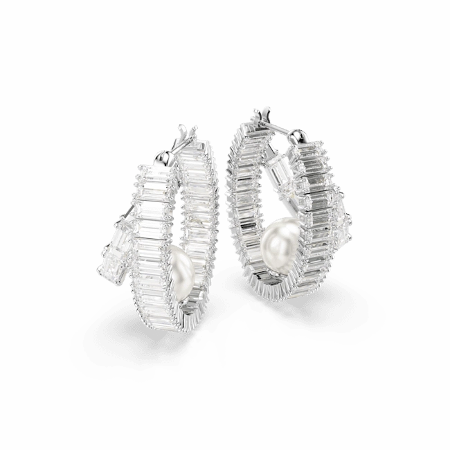 Swarovski Ariana Grande x Hoop Earrings Crystal pearl Baguette cut White Rhodium plated