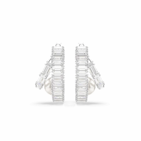 Swarovski Ariana Grande x Hoop Earrings Crystal pearl Baguette cut White Rhodium plated fashion-jewelry  