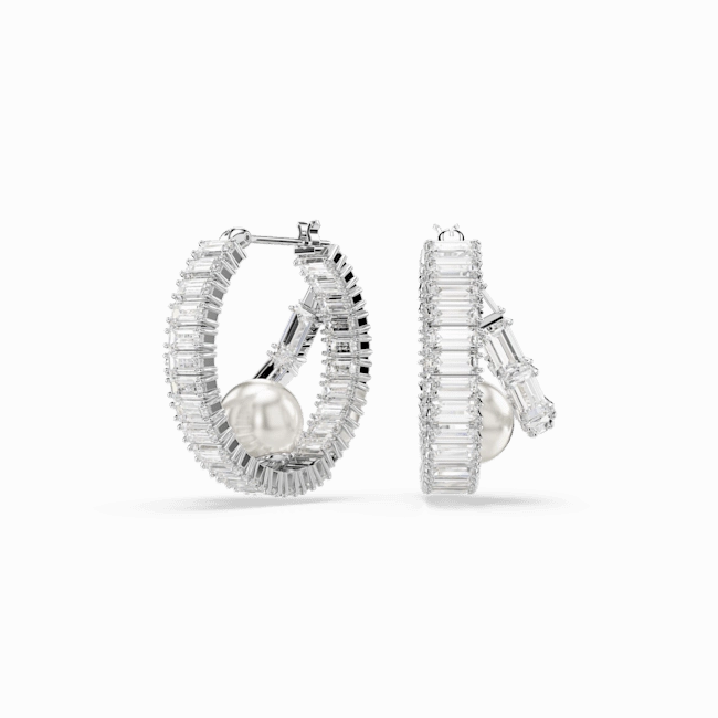 Swarovski Ariana Grande x Hoop Earrings Crystal pearl Baguette cut White Rhodium plated