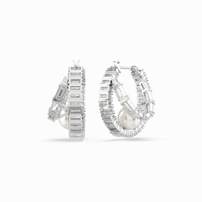 Swarovski Ariana Grande x Hoop Earrings Crystal pearl Baguette cut White Rhodium plated