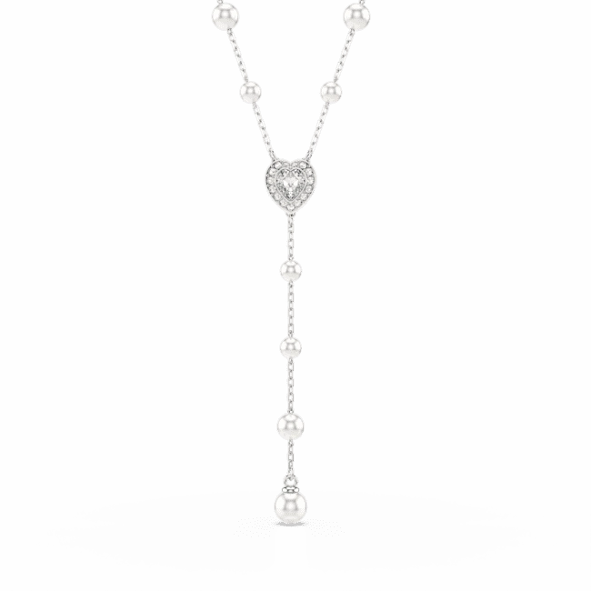 Swarovski Ariana Grande x Swarovski Y Necklace Crystal pearl Mixed cuts Heart White Rhodium plated fashion-jewelry  