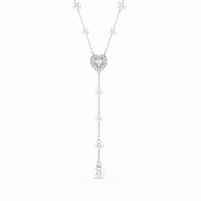 Swarovski Ariana Grande x Swarovski Y Necklace Crystal pearl Mixed cuts Heart White Rhodium plated fashion-jewelry  
