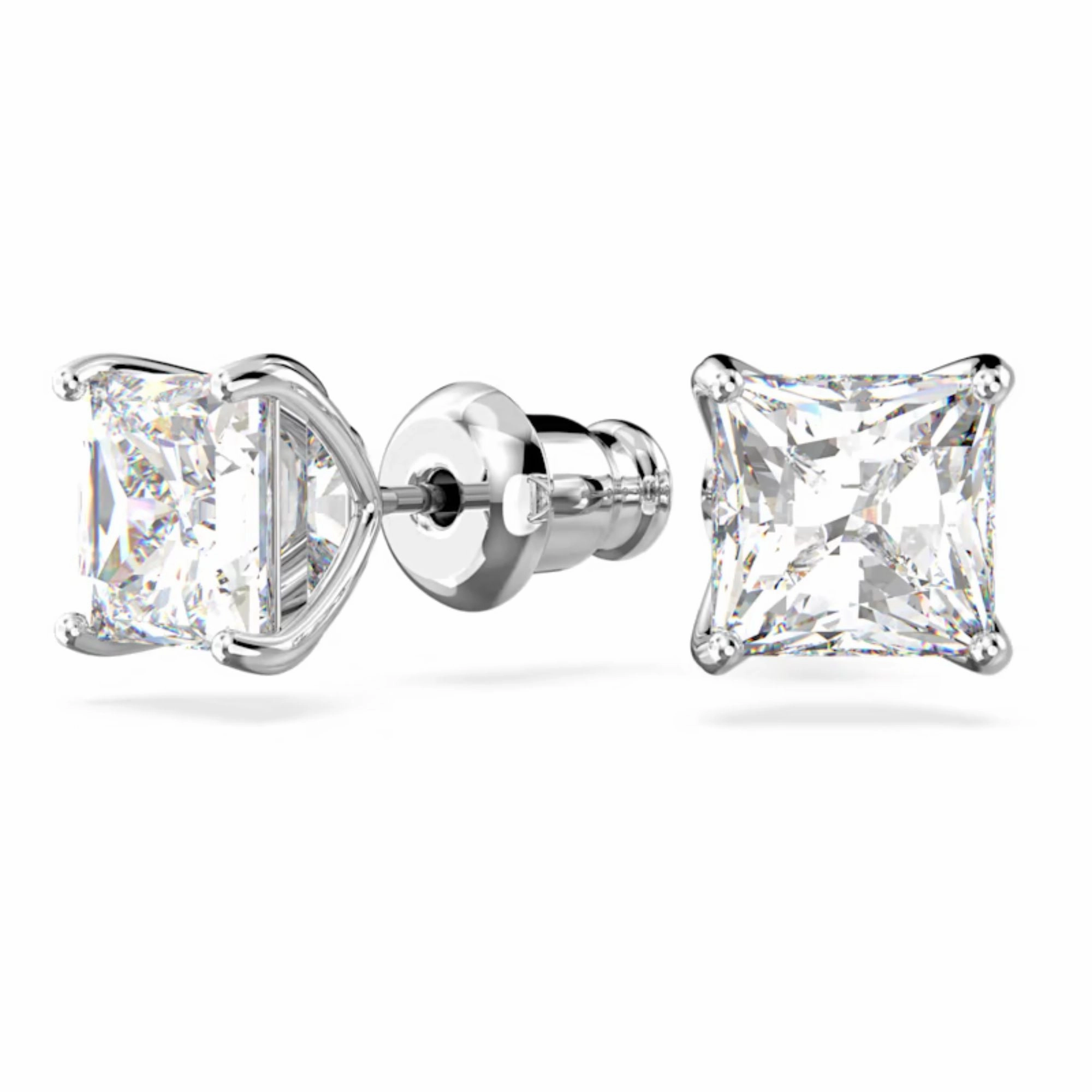 Swarovski Attract Stud Earrings Square cut, White, Rhodium Plated