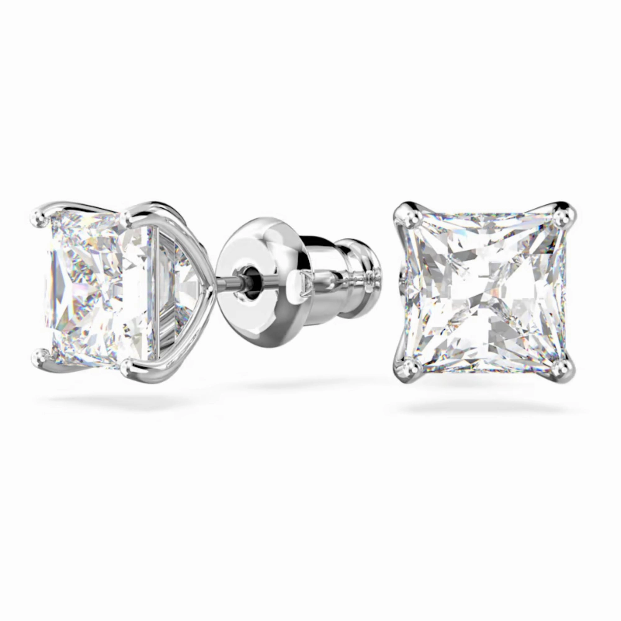 Swarovski Attract Stud Earrings Square cut, White, Rhodium Plated