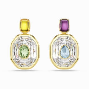 Swarovski Chroma Drop Earrings Asymmetrical Design Octagon Cut Multicolored Gold-Tone Plated 