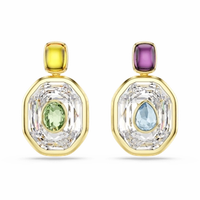 Swarovski Chroma Drop Earrings Asymmetrical Design Octagon Cut Multicolored Gold-Tone Plated fashion-jewelry  
