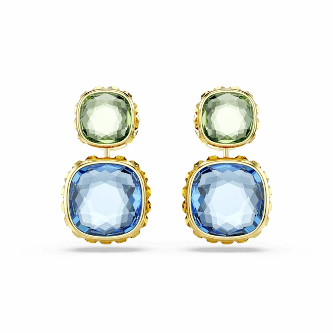 Swarovski Chroma Drop Earrings Cushion Cut Multicolored Gold-Tone Plated 