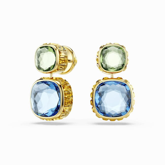 Swarovski Chroma Drop Earrings Cushion Cut Multicolored Gold-Tone Plated