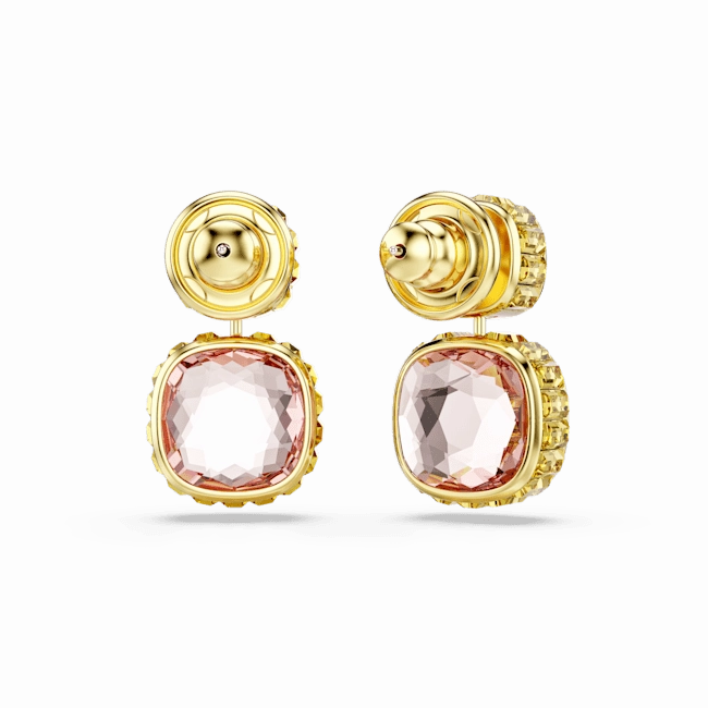 Swarovski Chroma Drop Earrings Cushion Cut Multicolored Gold-Tone Plated