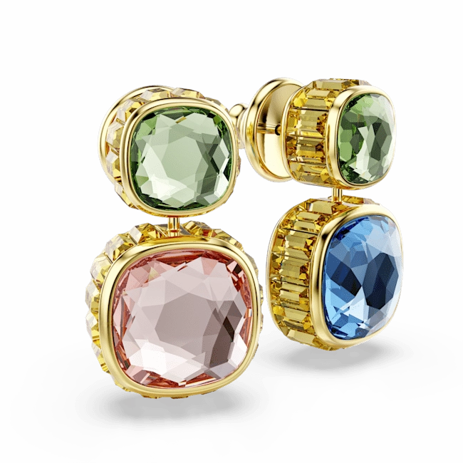 Swarovski Chroma Drop Earrings Cushion Cut Multicolored Gold-Tone Plated