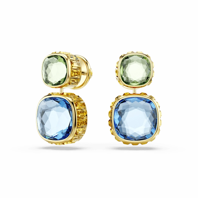 Swarovski Chroma Drop Earrings Cushion Cut Multicolored Gold-Tone Plated
