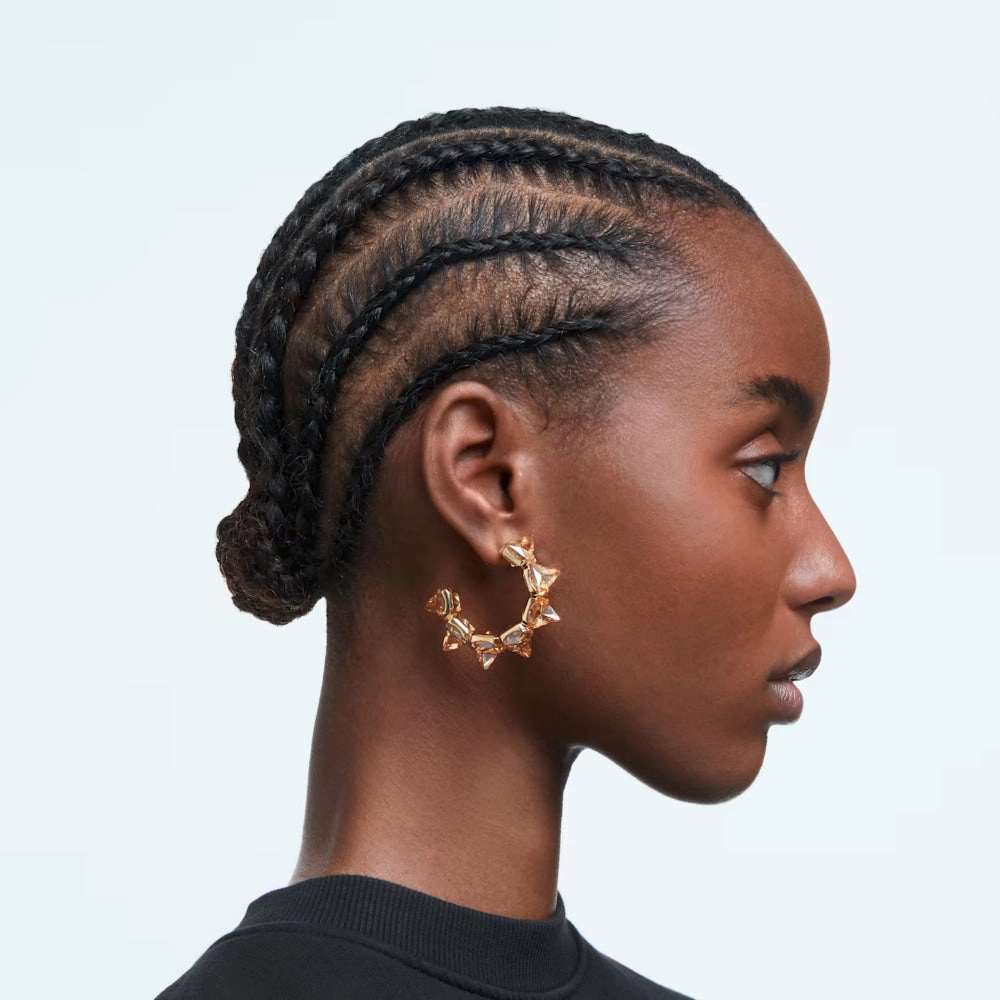 Swarovski Chroma Hoop EarringsPyramid cut crystals Yellow Gold-tone plated