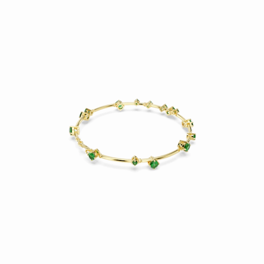 Swarovski Constella Bangle Mixed round cuts, Green, Gold-tone plated