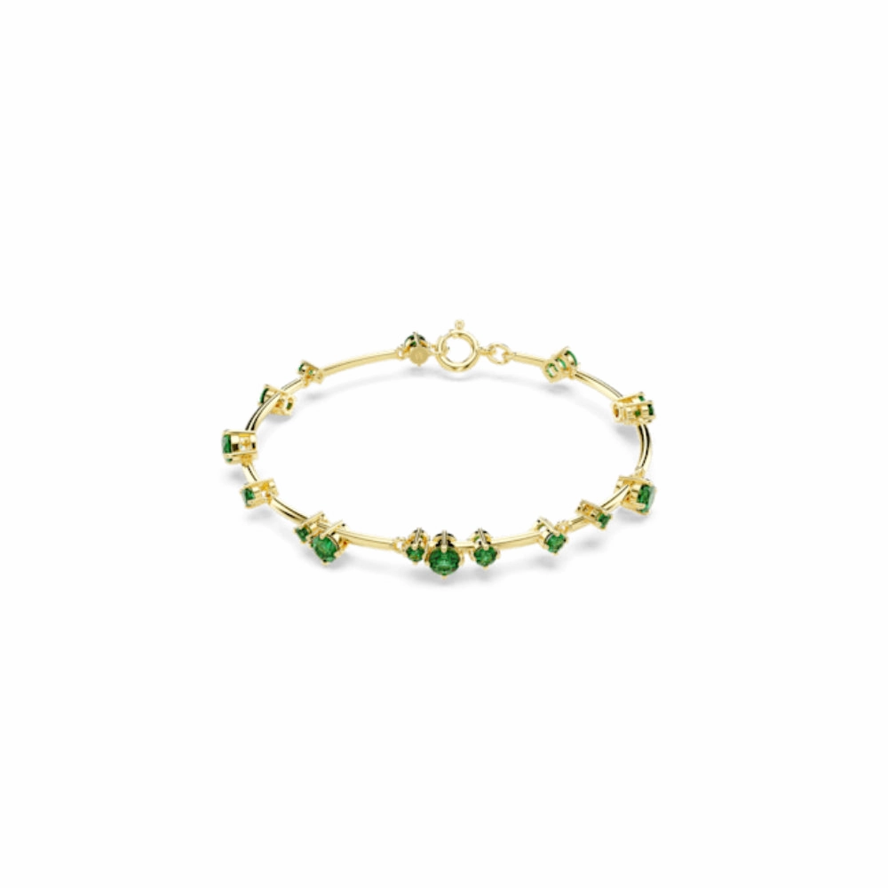 Swarovski Constella Bangle Mixed round cuts, Green, Gold-tone plated fashion-jewelry  