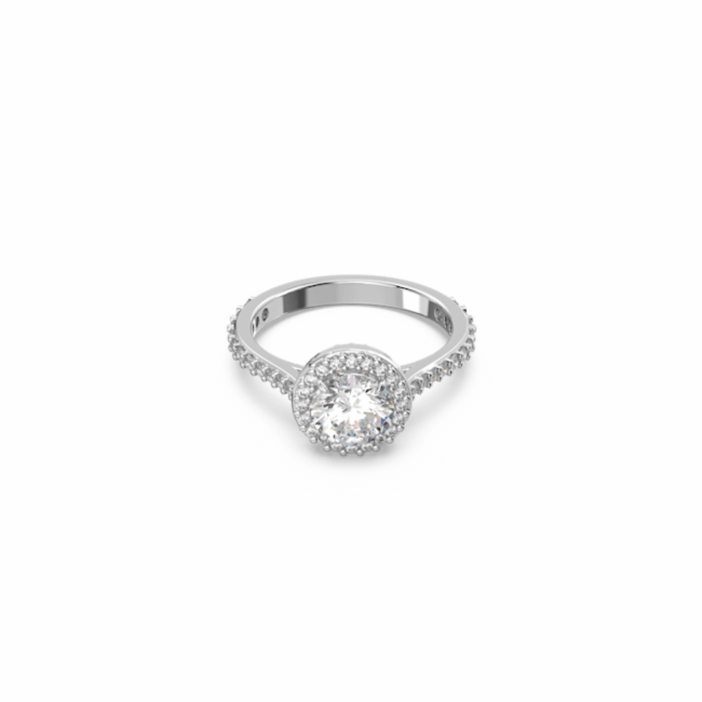 Swarovski Constella cocktail Ring Round cut, Pave, White, Rhodium plated, 52