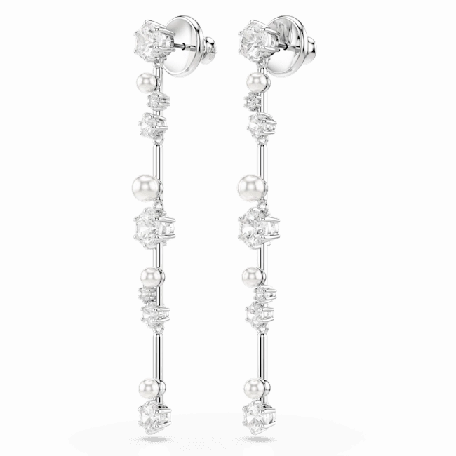 Swarovski Constella Drop Earrings Crystal Pearl Round Cuts White Rhodium Plated