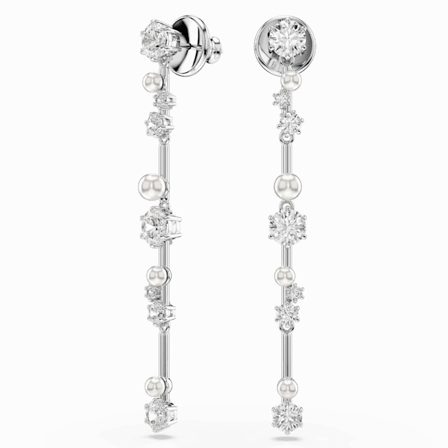 Swarovski Constella Drop Earrings Crystal Pearl Round Cuts White Rhodium Plated