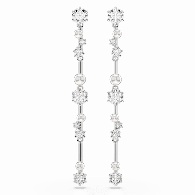Swarovski Constella Drop Earrings Crystal Pearl Round Cuts White Rhodium Plated 