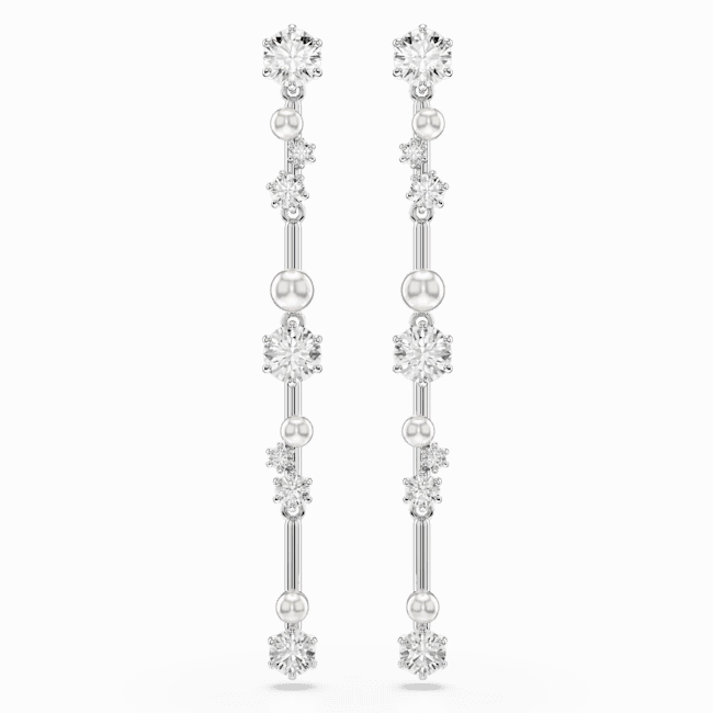 Swarovski Constella Drop Earrings Crystal Pearl Round Cuts White Rhodium Plated fashion-jewelry  