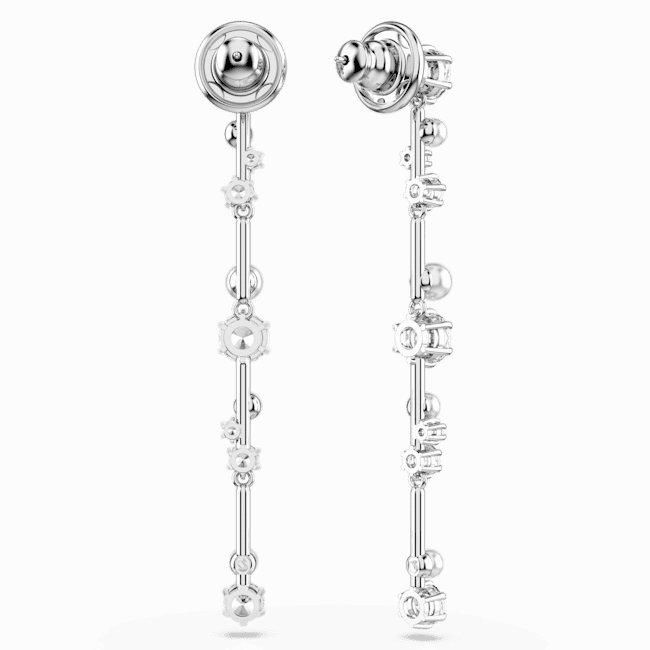 Swarovski Constella Drop Earrings Crystal Pearl Round Cuts White Rhodium Plated