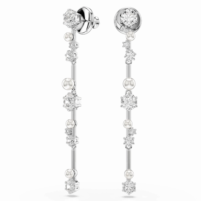 Swarovski Constella Drop Earrings Crystal Pearl Round Cuts White Rhodium Plated