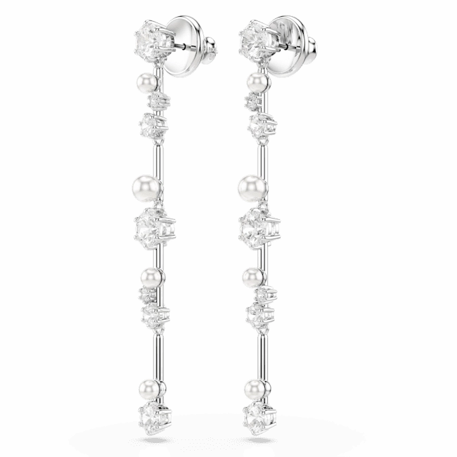 Swarovski Constella Drop Earrings Crystal Pearl Round Cuts White Rhodium Plated