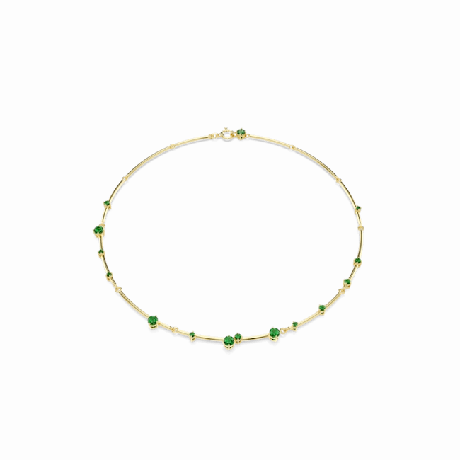 Swarovski Constella Necklace Mixed round cuts, Green, Gold-tone plated