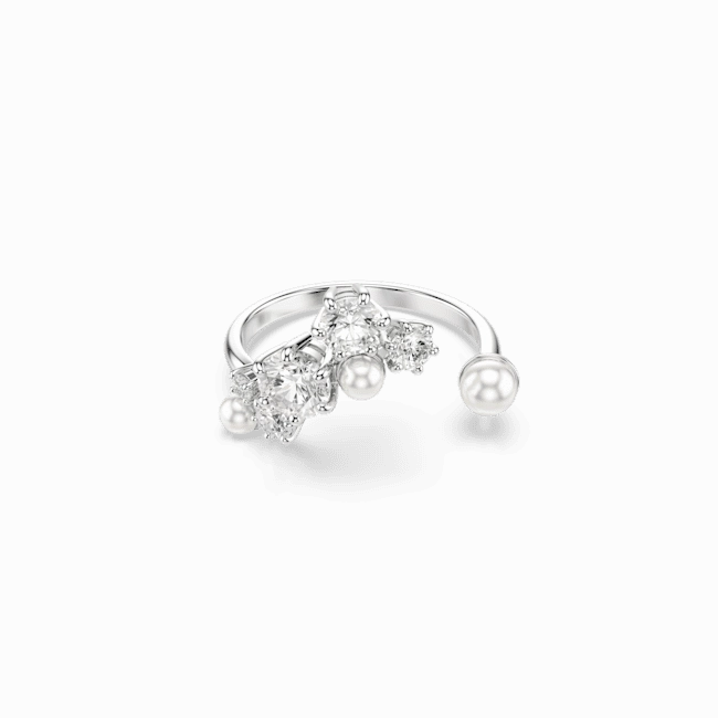 Swarovski Constella open Ring Crystal pearl Round cuts White Rhodium plated