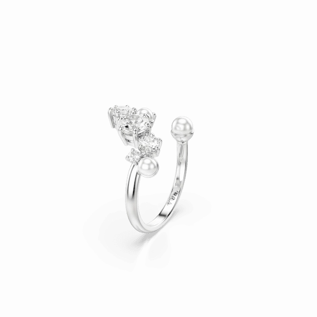 Swarovski Constella open Ring Crystal pearl Round cuts White Rhodium plated Size 52