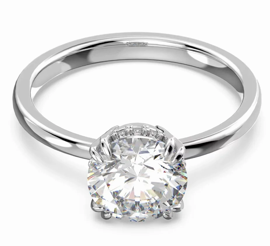 Swarovski Constella Rhodium Plated White Crystal Princess Cut Cocktail Ring - Size 60