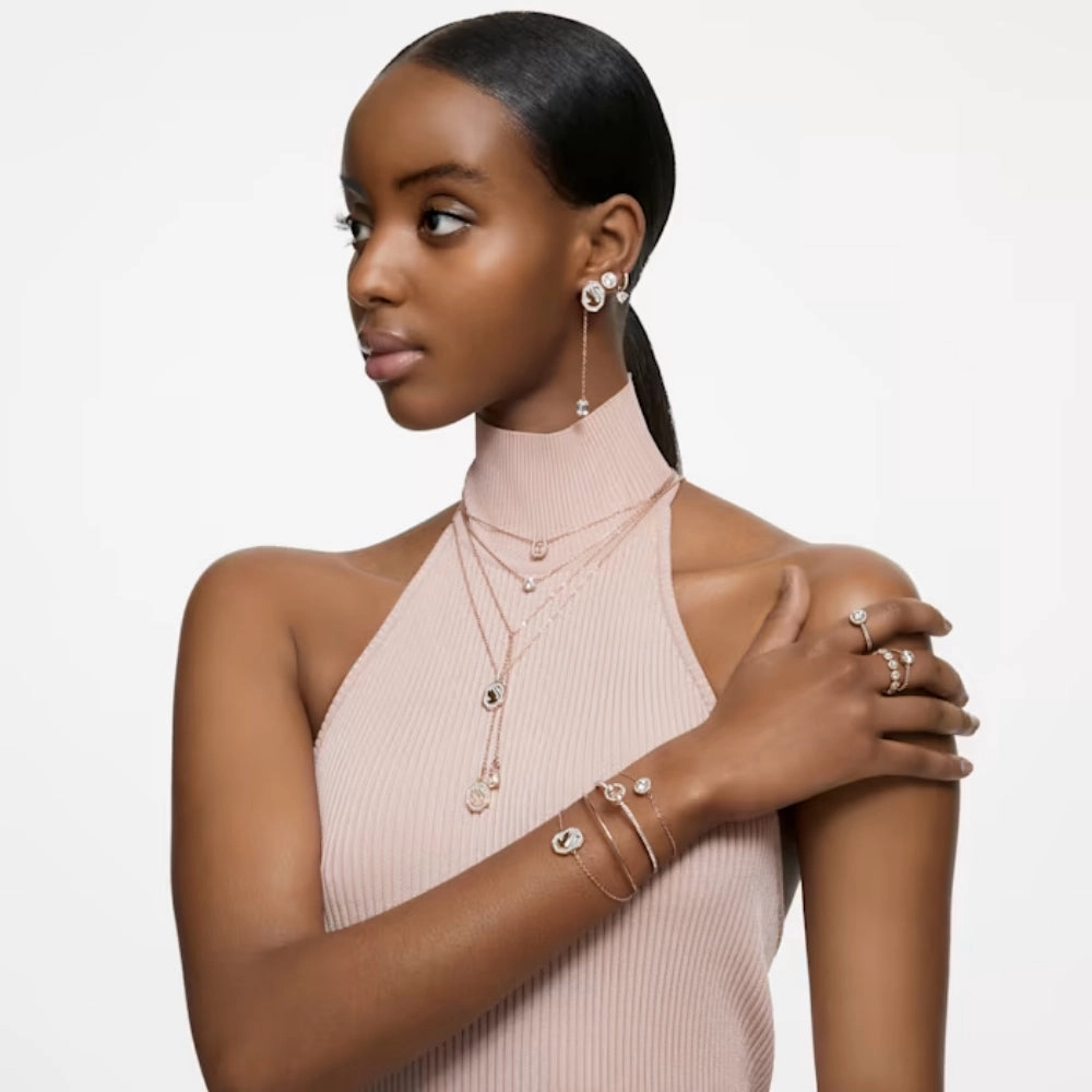 Swarovski Constella Ring Round Cut Pav White Rose Gold-Tone Plated Size :55