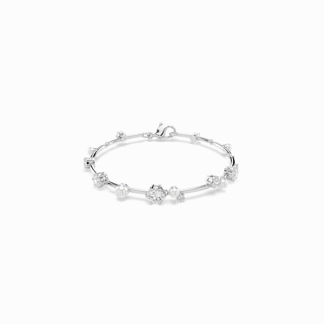 Swarovski Constella Tennis Bracelet Crystal Pearl Round Cuts White Rhodium Plated fashion-jewelry  