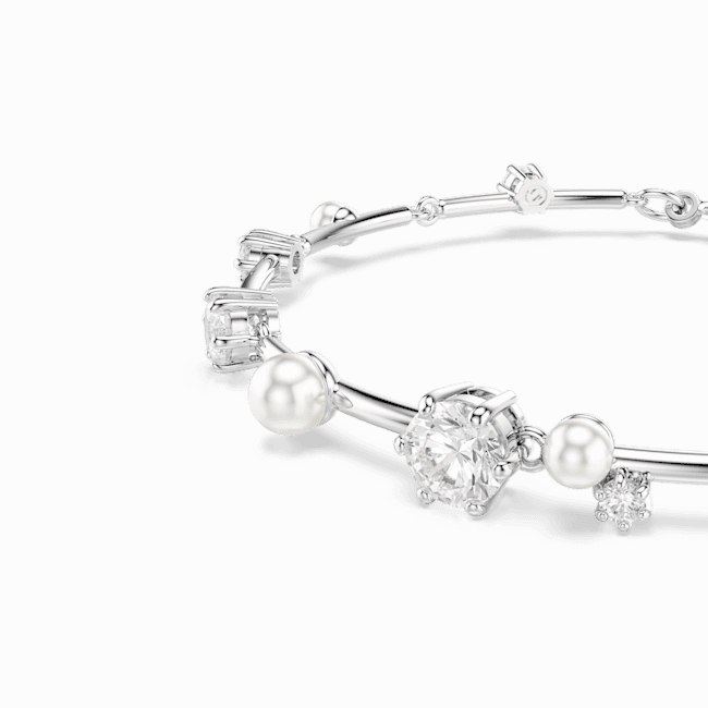 Swarovski Constella Tennis Bracelet Crystal Pearl Round Cuts White Rhodium Plated