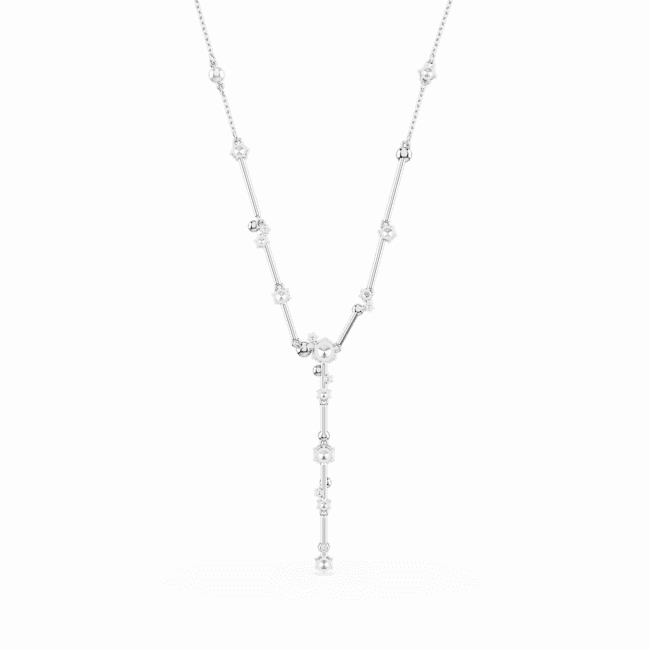 Swarovski Constella Y Necklace Crystal pearl Round cuts White Rhodium plated