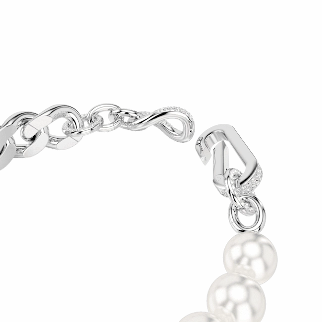 Swarovski Dextera Bracelet Crystal Pearl, Mixed links, White, Rhodium plated, Medium